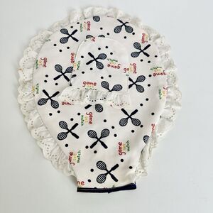 VTG Tennis Racket Zippered Cover Handmade "Game Set Match" White Blue Pocket